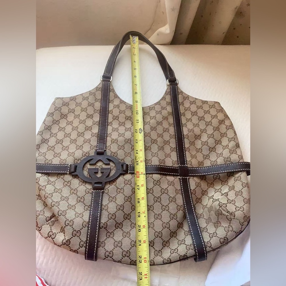 Gucci Royal Canvas Leather Hobo Tote Bag Dark Brown Monogram Timeless Designer - Picture 16 of 16